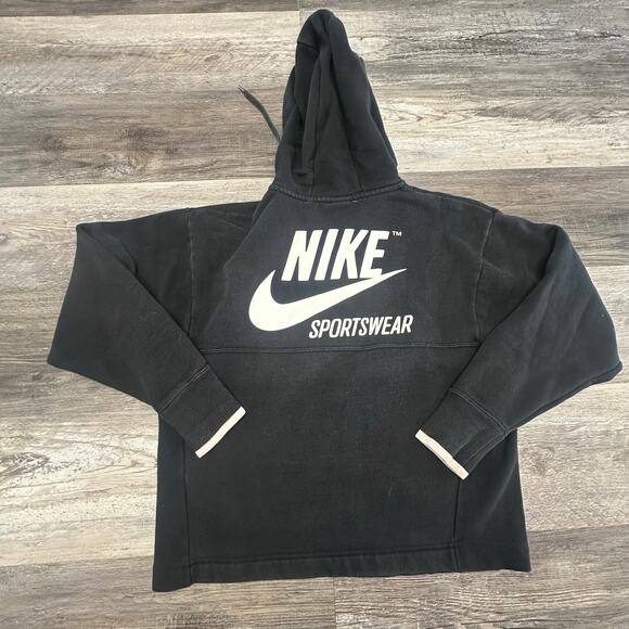 Nike Sportswear Club Fleece Black Womens XS 1/4 Zip Big Swoosh Spellout Hoodie - Picture 2 of 12